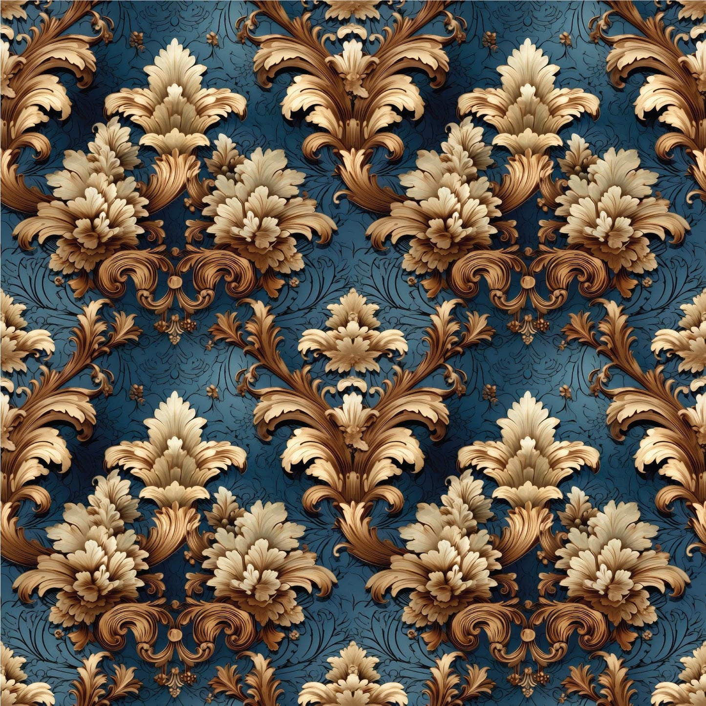 Royal Blue Classic Damask Pattern Peel And Stick Wallpaper Removable Self-Adhesive Vintage