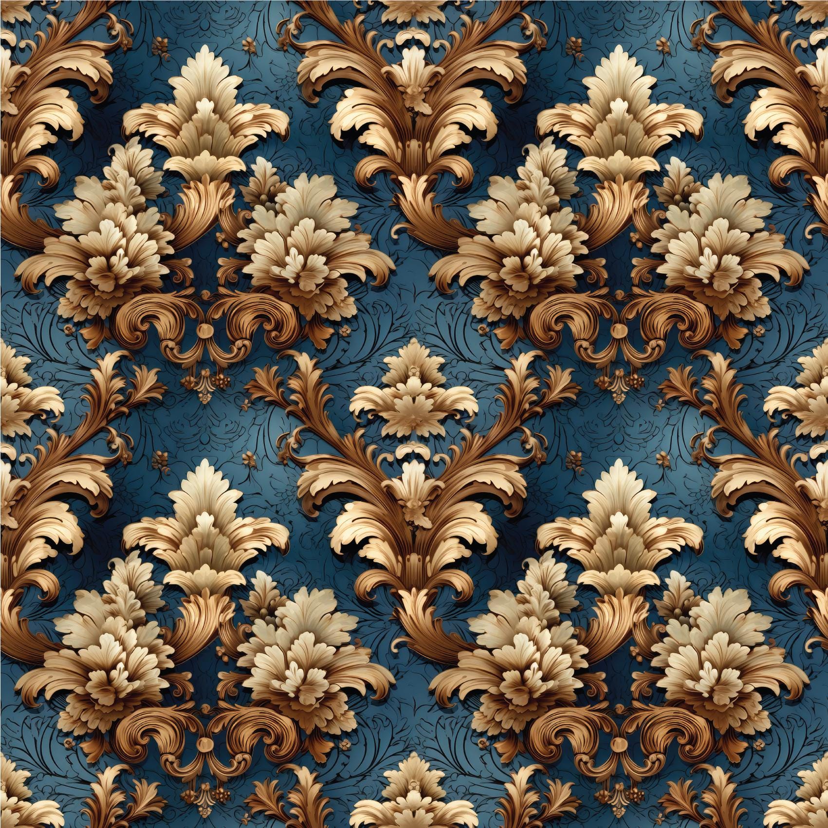Royal Blue Classic Damask Pattern Peel And Stick Wallpaper Removable Self-Adhesive Vintage
