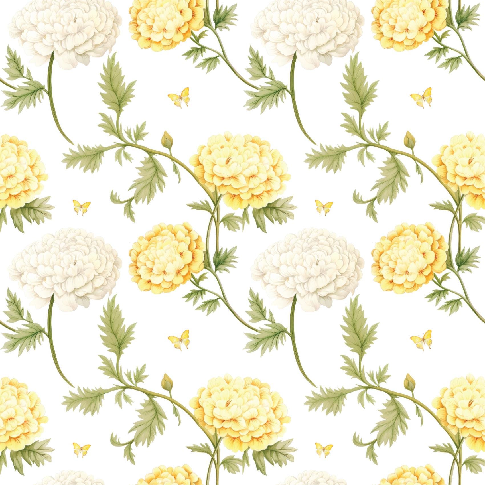 Pastel Yellow & White Flower Print Removable Stick On Wallpaper Peel And Stick Wallpaper Self Adhesive