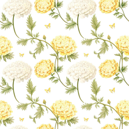 Pastel Yellow & White Flower Print Removable Stick On Wallpaper Peel And Stick Wallpaper Self Adhesive