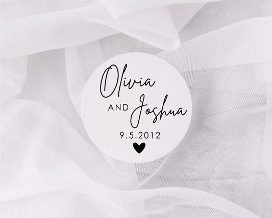 Personalised Mono Wedding Labels - Customised Wedding Favour Stickers Names Dates Table Gift