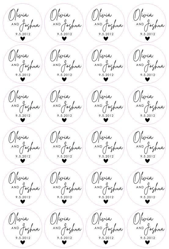 Personalised Mono Wedding Labels - Customised Wedding Favour Stickers Names Dates Table Gift