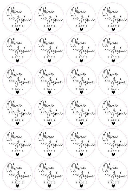 Personalised Mono Wedding Labels - Customised Wedding Favour Stickers Names Dates Table Gift