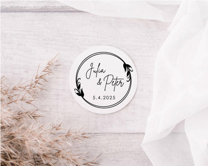 Personalised Minimalist Wedding Labels Customised Names Date Wedding Favour Stickers Table Gift