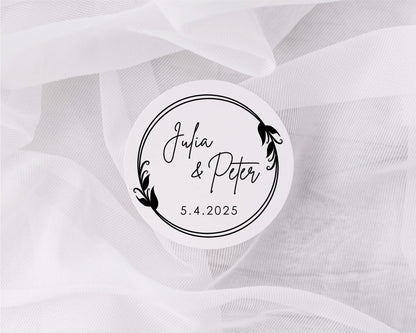 Personalised Minimalist Wedding Labels Customised Names Date Wedding Favour Stickers Table Gift