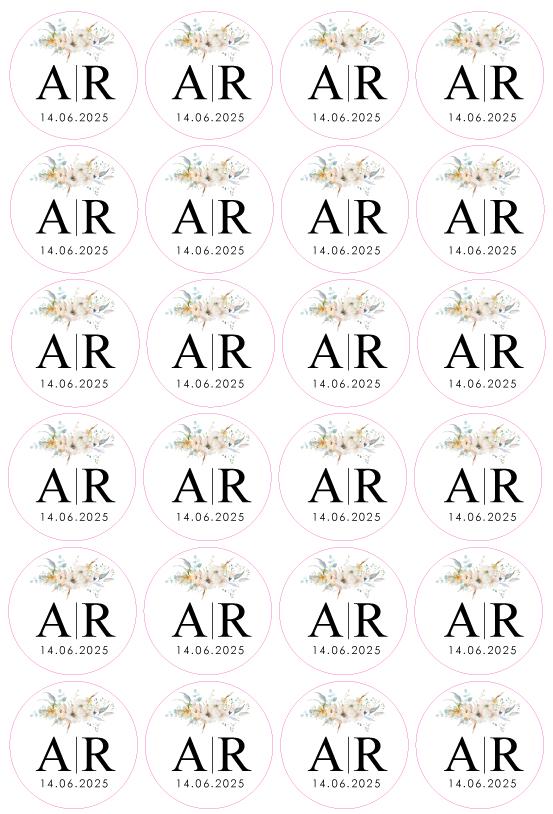Floral Monogram Wedding Gift Label Stickers - Personalised Labels For Wedding Favours - Initials & Date Custom Stickers Floral