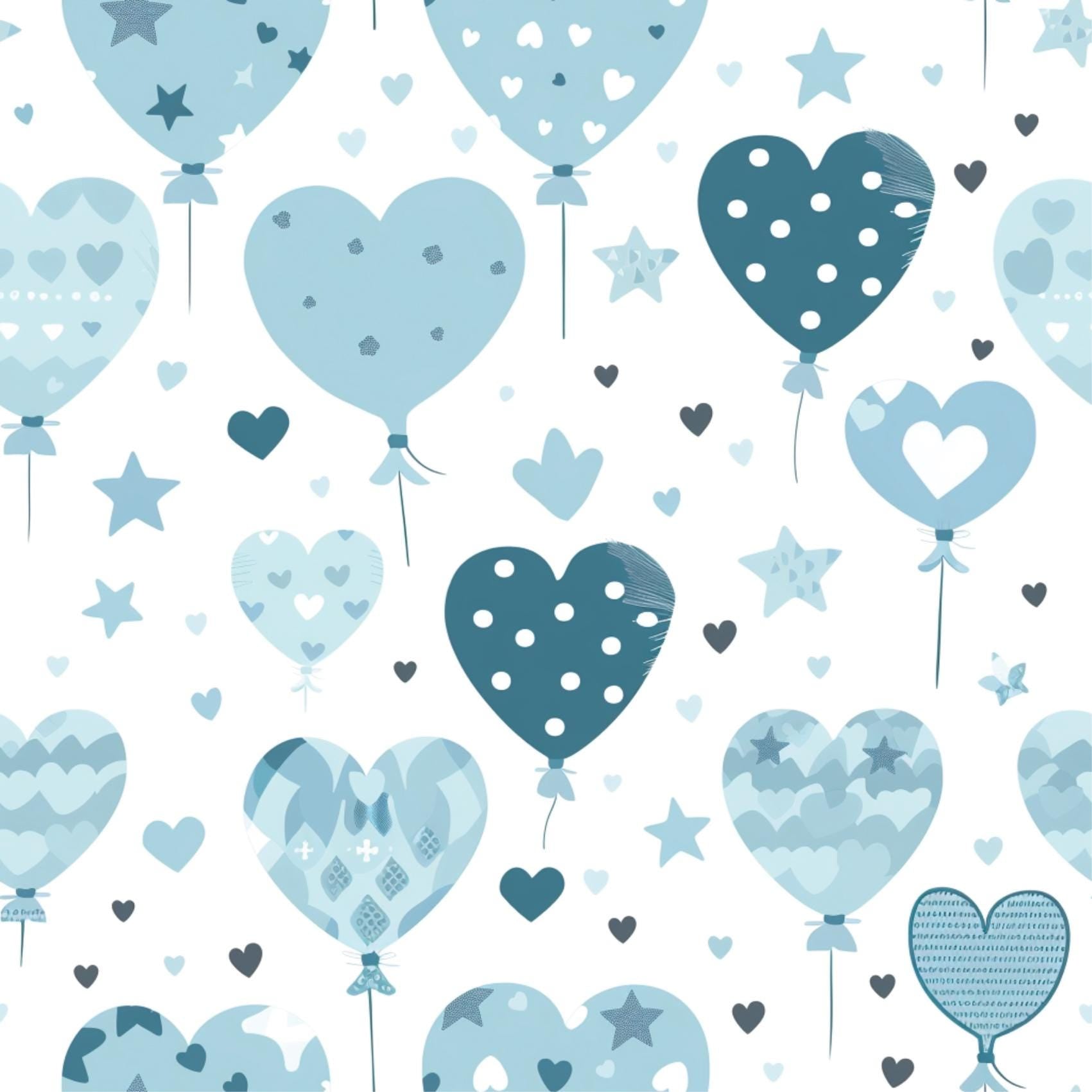 Watercolour Blues Balloon Hearts Kids Nursery Removable Peel And Stick Wallpaper Self Adhesive Renter Friendly