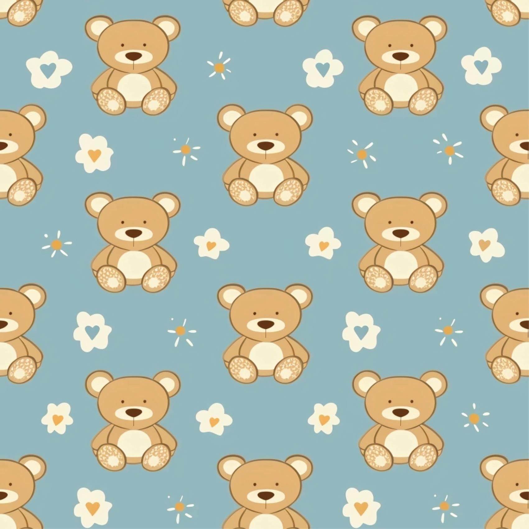 Baby Blue Small Teddy Bear Flower Kids Nursery Peel And Stick Wallpaper Self Adhesive Renter Friendly