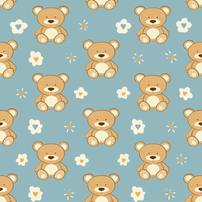 Baby Blue Small Teddy Bear Flower Kids Nursery Peel And Stick Wallpaper Self Adhesive Renter Friendly