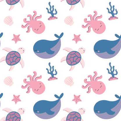 Sealife Whale Under The Sea Lilac Pink Fun Peel And Stick Wallpaper Self Adhesive Renter Friendly For Kids