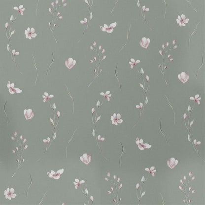 Olive Green Mini Pink Flower Leafy Peel And Stick Wallpaper Removeable