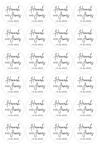 Personalised Names Wedding Date Labels, Wedding Favour Stickers Gifts Customised Minimalist