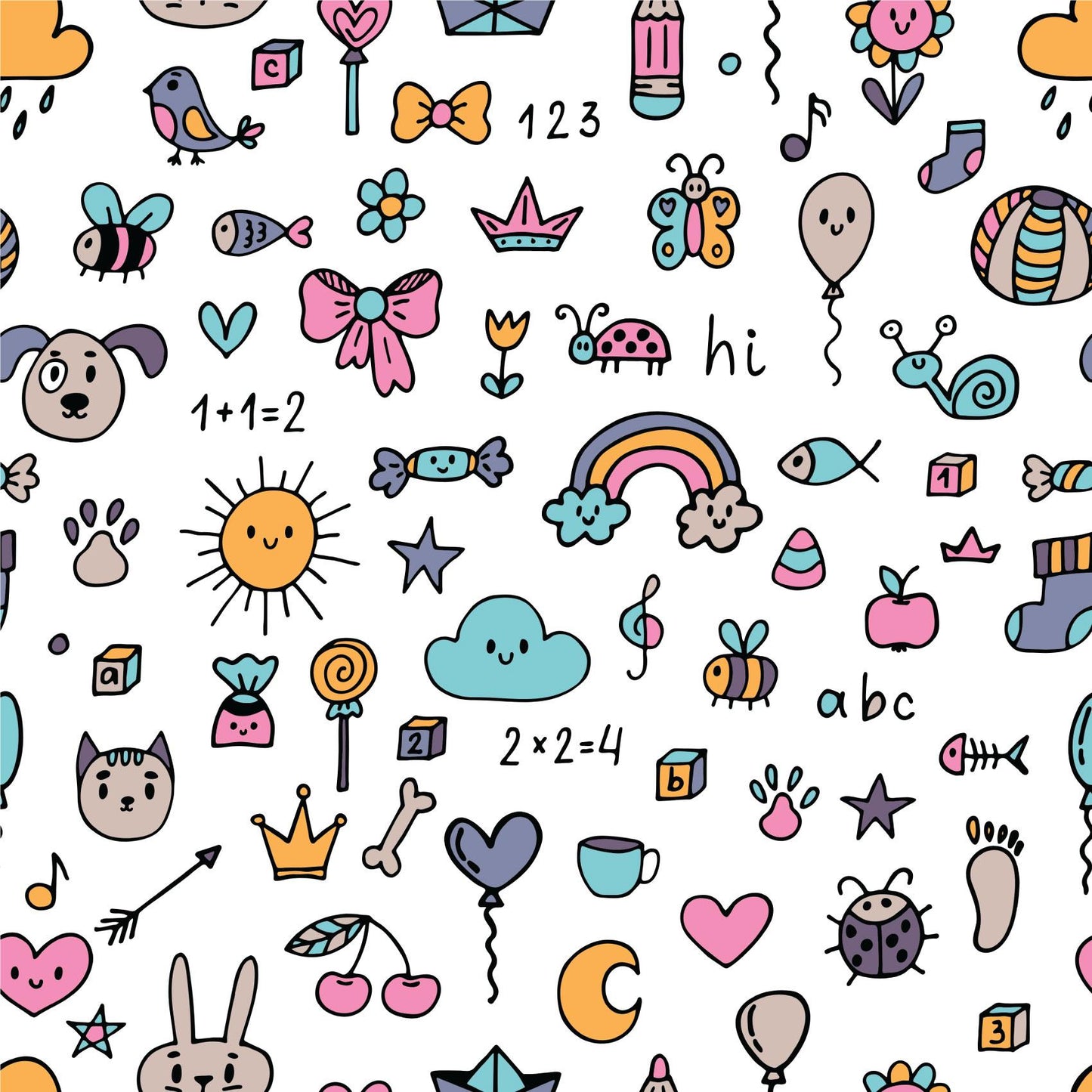Colourful Doodle Drawn Animal Rainbow Cat Dog Peel And Stick Wallpaper For Kids Renter Friendly