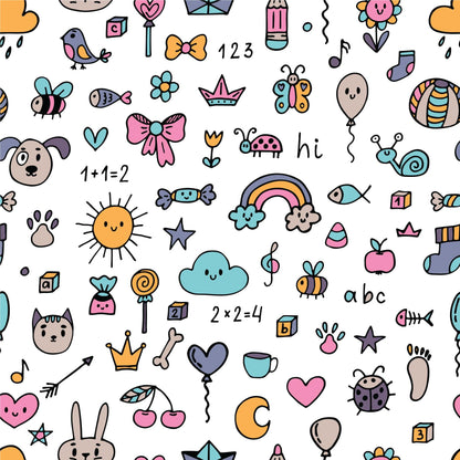 Colourful Doodle Drawn Animal Rainbow Cat Dog Peel And Stick Wallpaper For Kids Renter Friendly