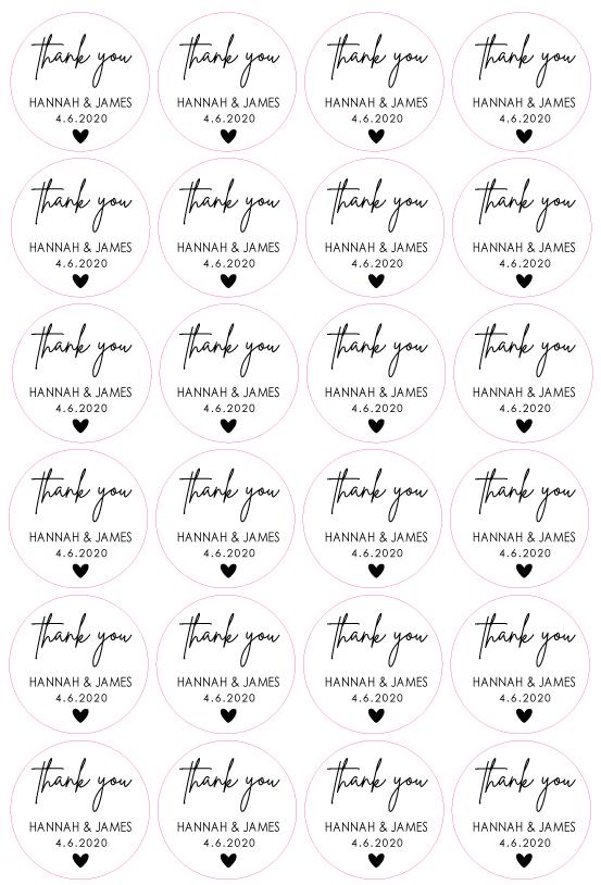 Personalised Names Wedding Date Thank You Labels Wedding Favour Stickers Gifts Customised Minimalist