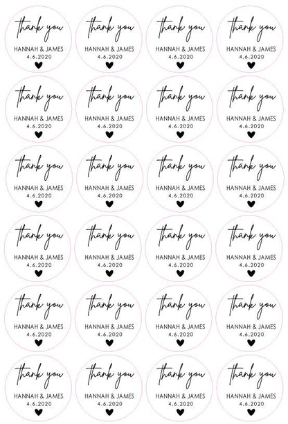 Personalised Names Wedding Date Thank You Labels Wedding Favour Stickers Gifts Customised Minimalist