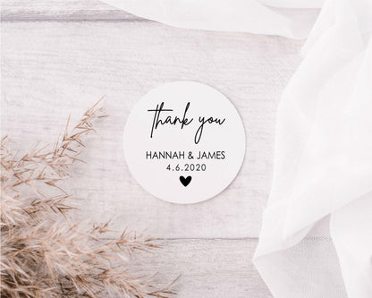 Personalised Names Wedding Date Thank You Labels Wedding Favour Stickers Gifts Customised Minimalist