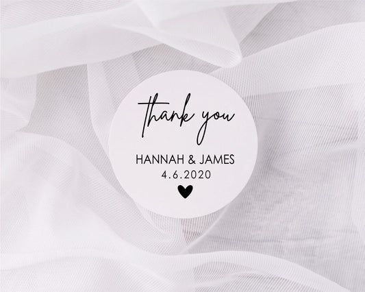 Personalised Names Wedding Date Thank You Labels Wedding Favour Stickers Gifts Customised Minimalist