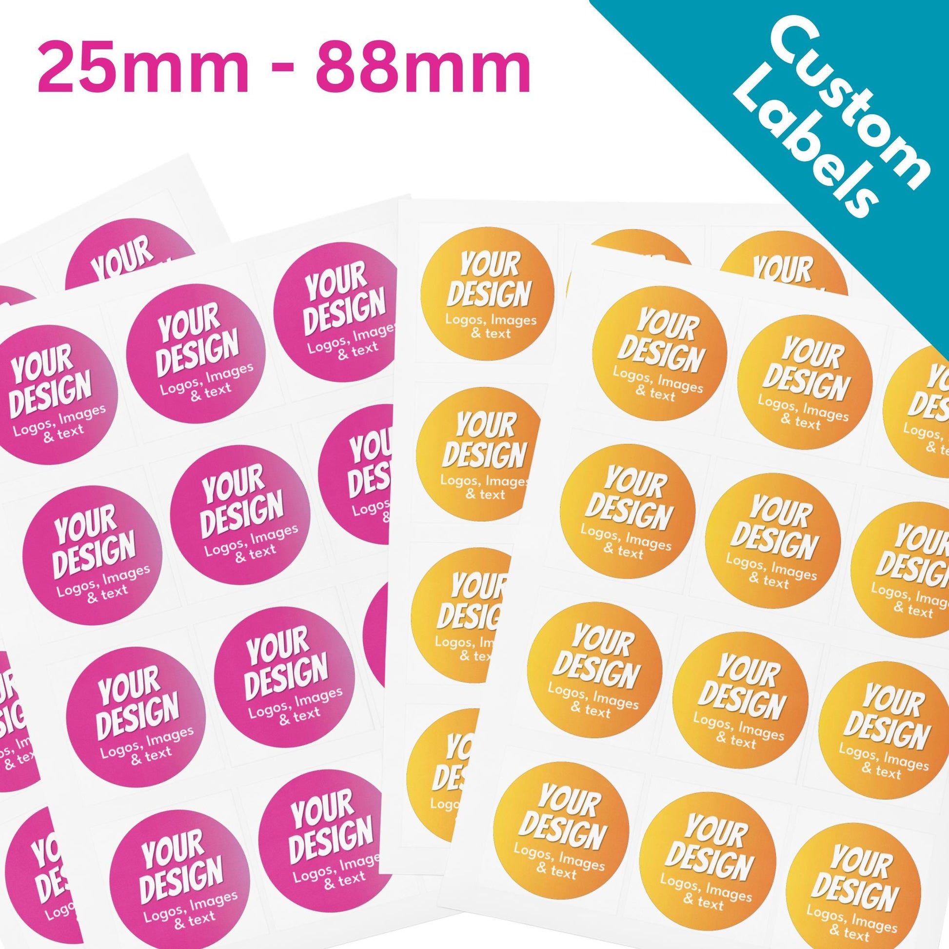 Personalised Labels Stickers Customised Logo Kids Party Bags, Business Packaging Round Circle Cut