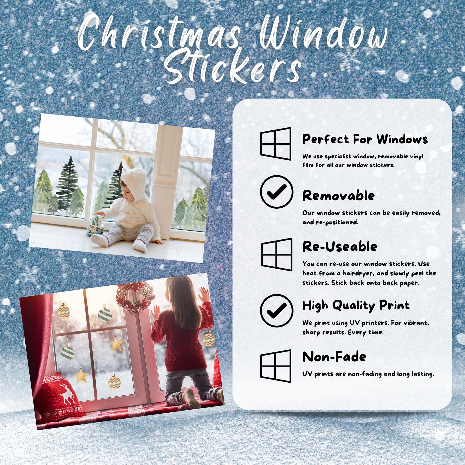 Christmas window stickers decorations festive decals robins santa snowman snowflakes home shop window