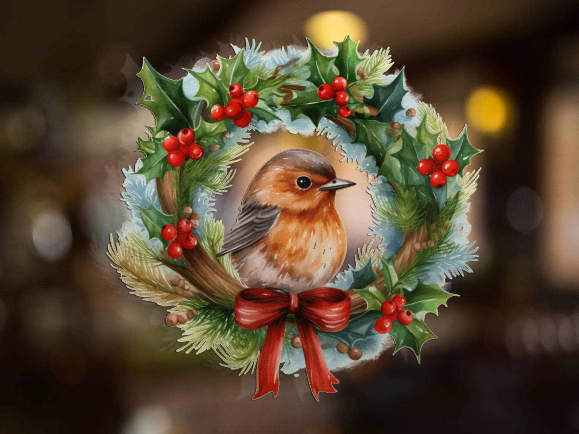 robin Christmas window stickers