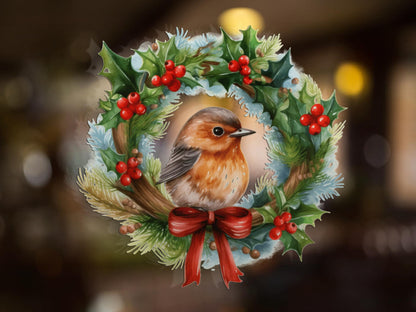 robin Christmas window stickers