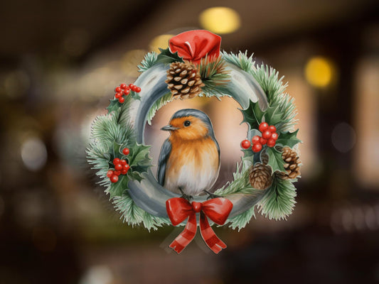 robin wreath christmas window sticker decoration