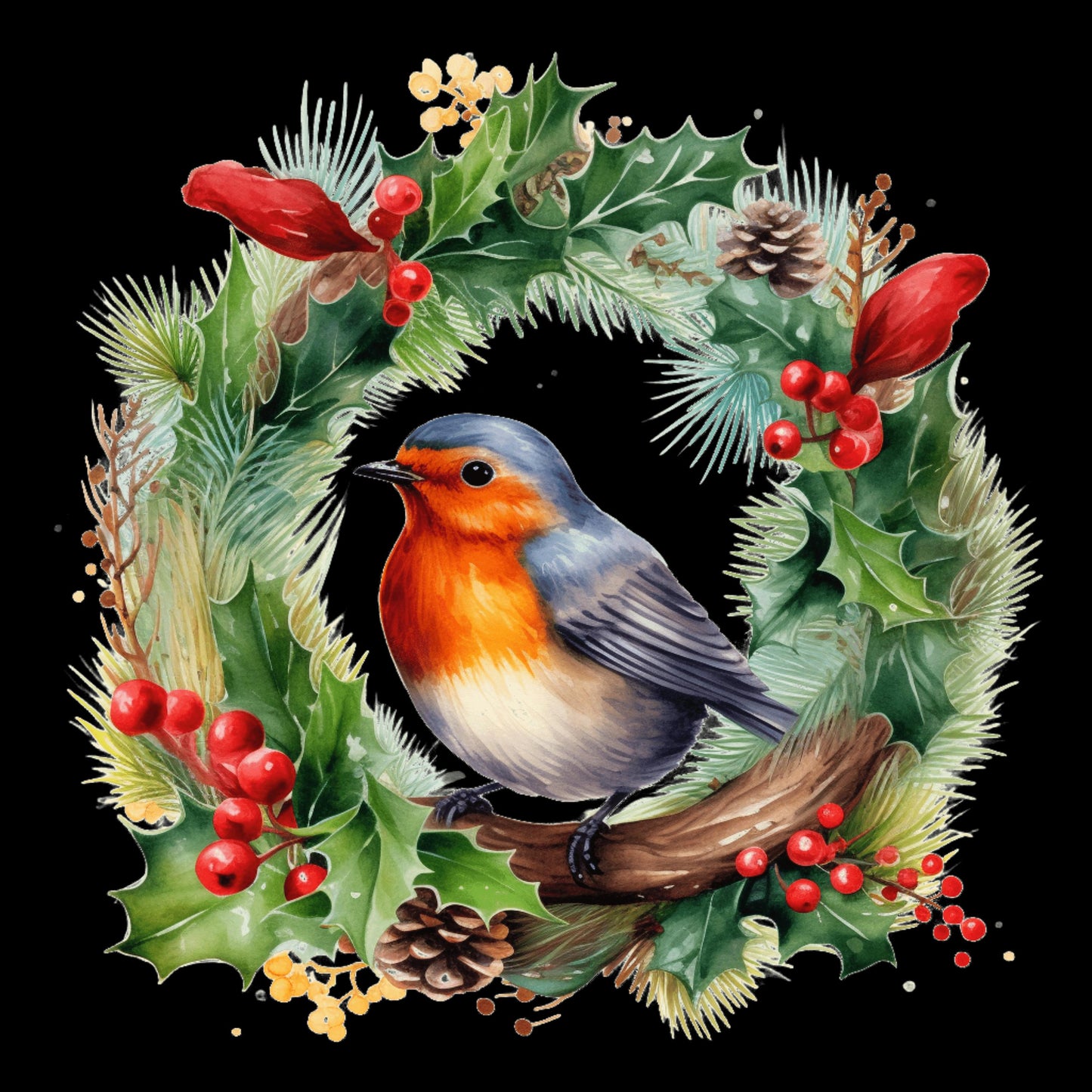 Cute Watercolour Robin In Wreath Christmas Window Sticker Decal | Christmas Window Decorations