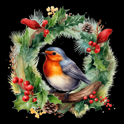 Cute Watercolour Robin In Wreath Christmas Window Sticker Decal | Christmas Window Decorations