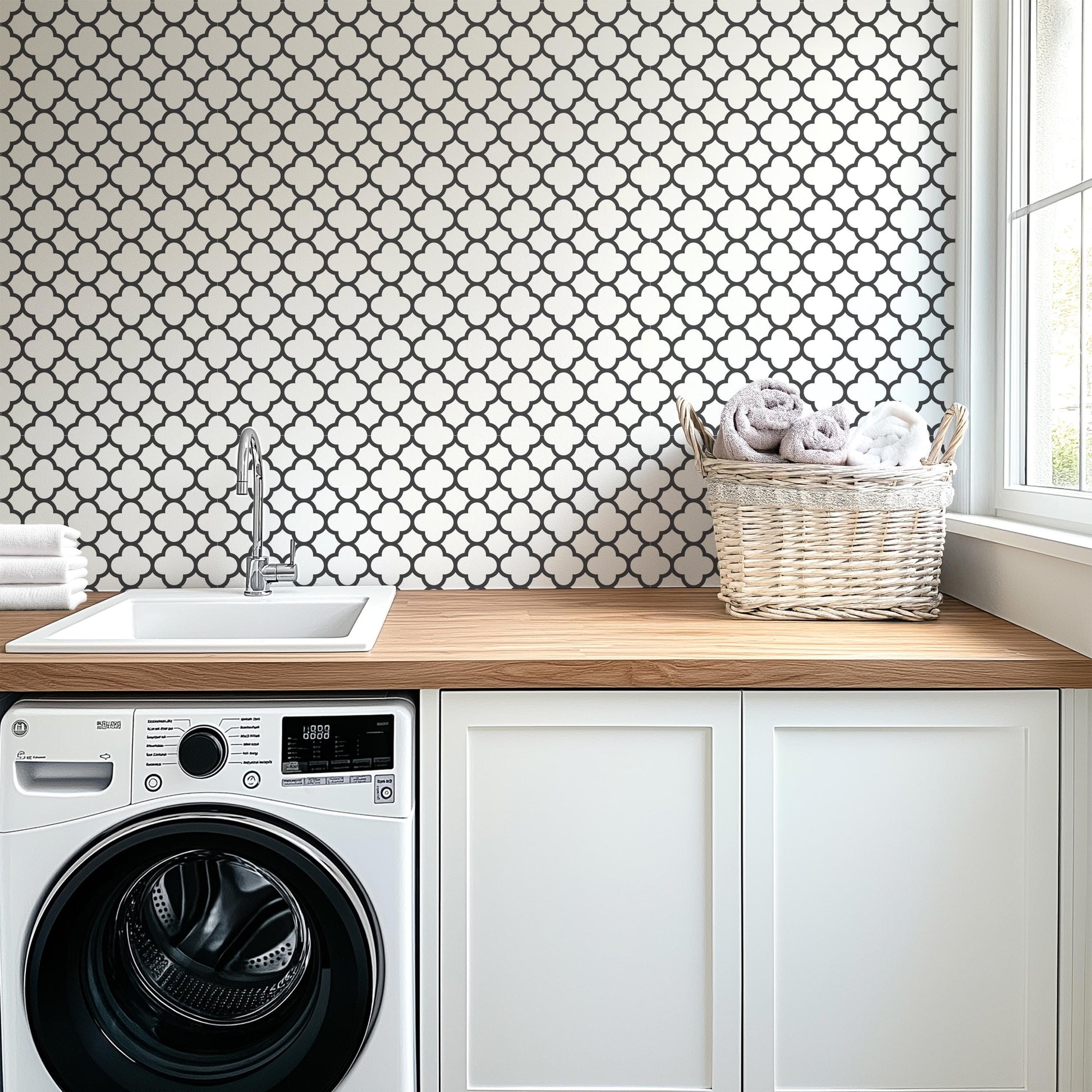 Black & White Geometric Design Peel And Stick Wallpaper Self Adhesive.