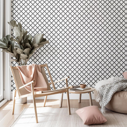 Geometric Black & White Scallop Waves Peel And Stick Wallpaper Renter Friendly