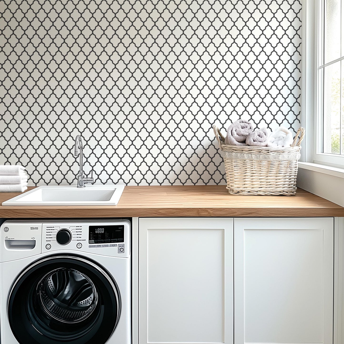 Wavy Geometric Black & White Peel And Stick Wallpaper Self Adhesive
