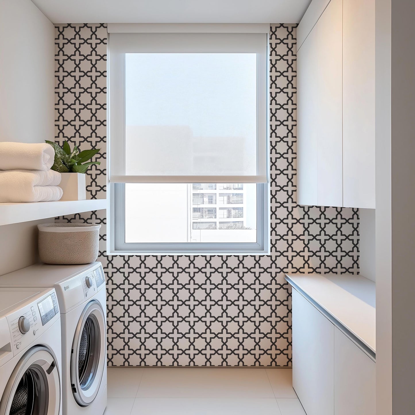 Black & White Geometric star Point Peel And Stick Wallpaper Renter Friendly