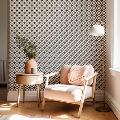 Geometric Circles Black & White Peel And Stick Wallpaper Removeable