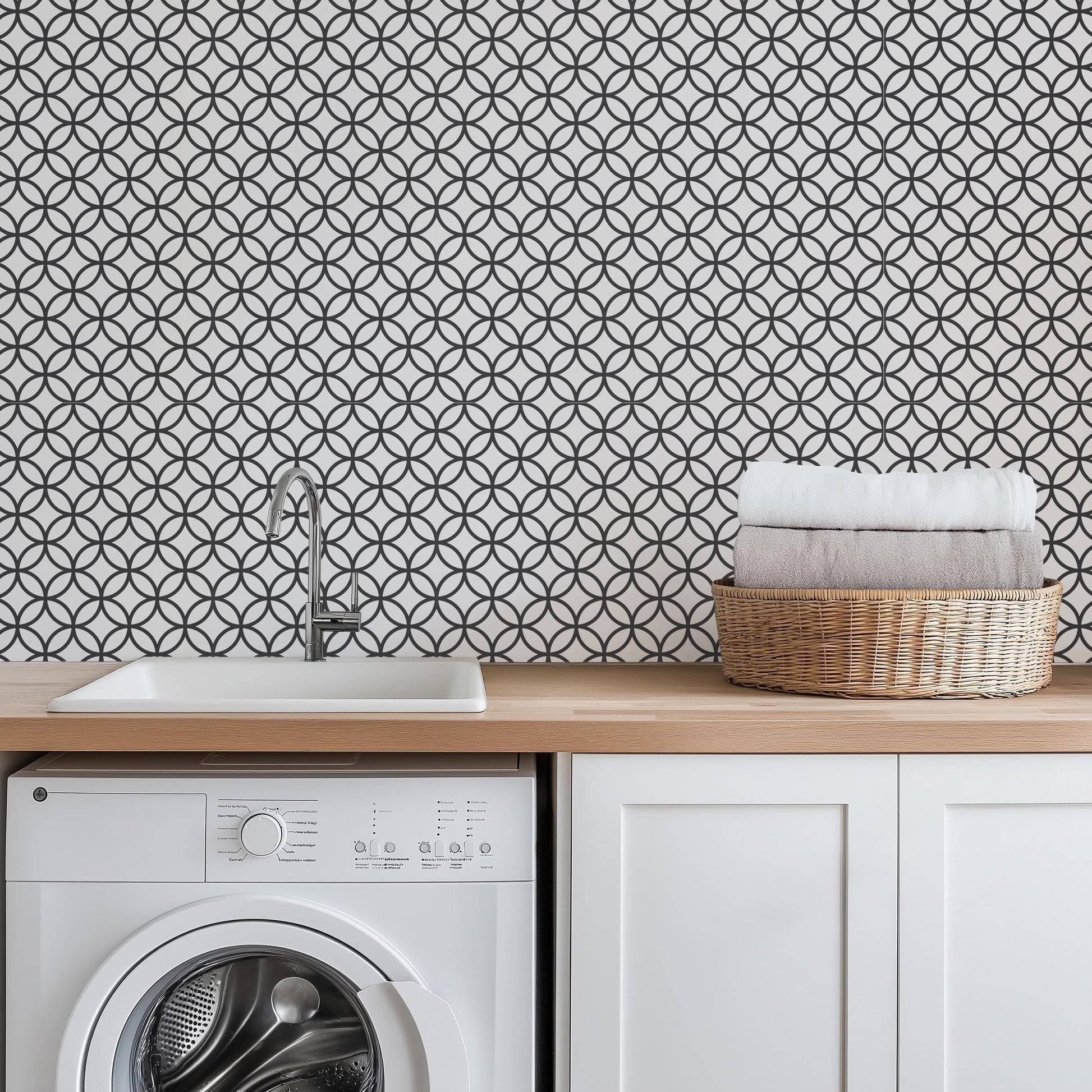 Geometric Circles Black & White Peel And Stick Wallpaper Removeable