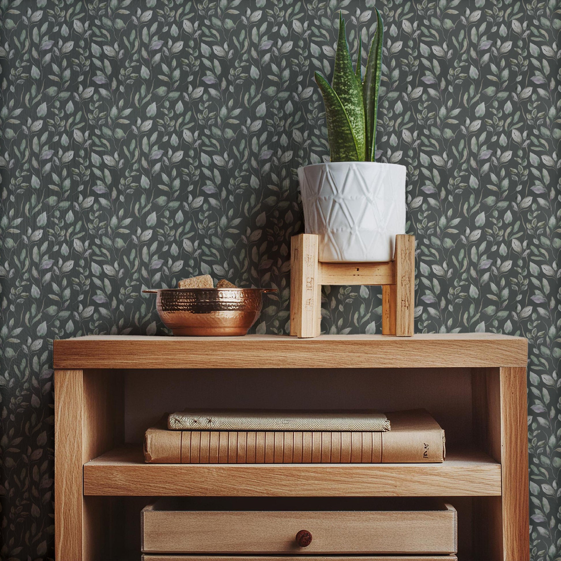 Dark Green Leafy Leaves Peel And Stick Wallpaper Self Adhesive