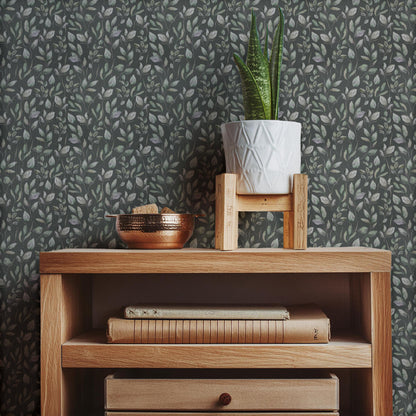 Dark Green Leafy Leaves Peel And Stick Wallpaper Self Adhesive