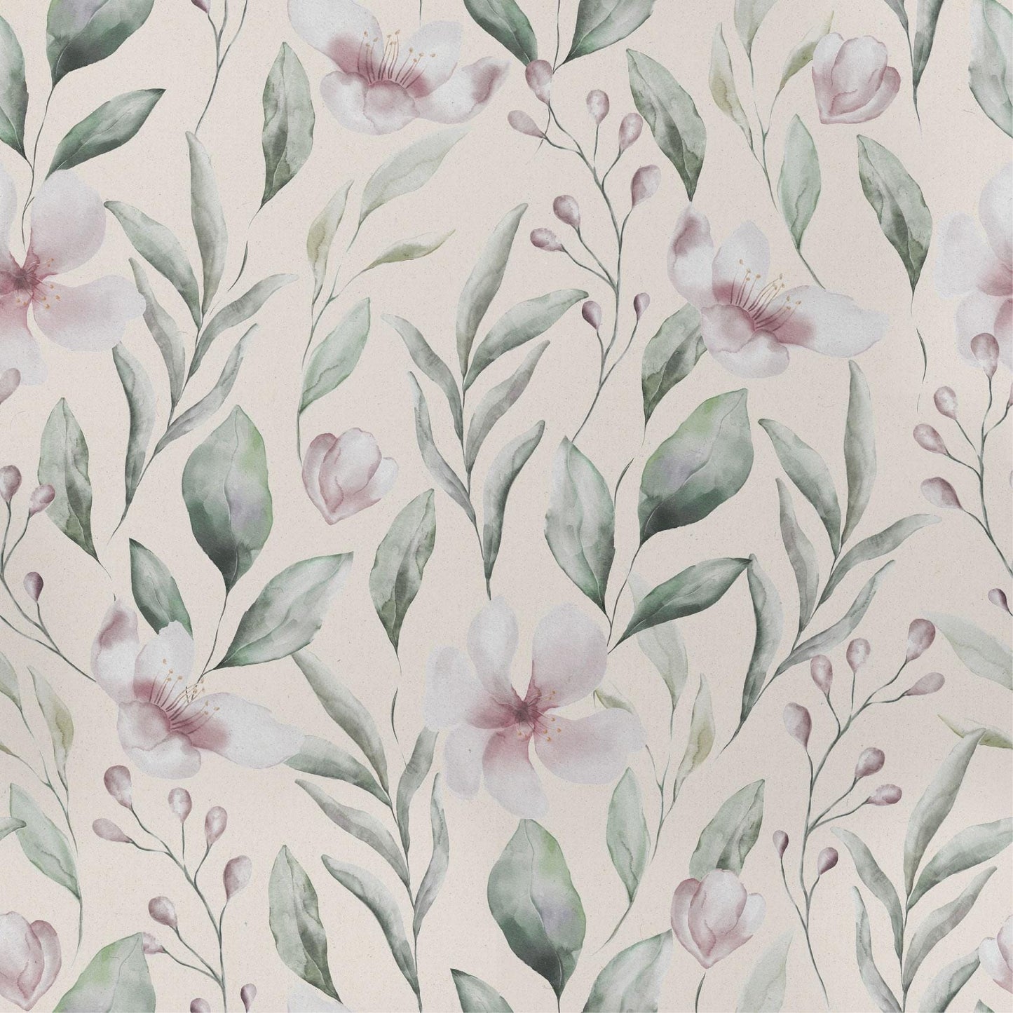 Watercolour Green Pink Leafy Petals Peel And Stick Wallpaper Renter Friendly