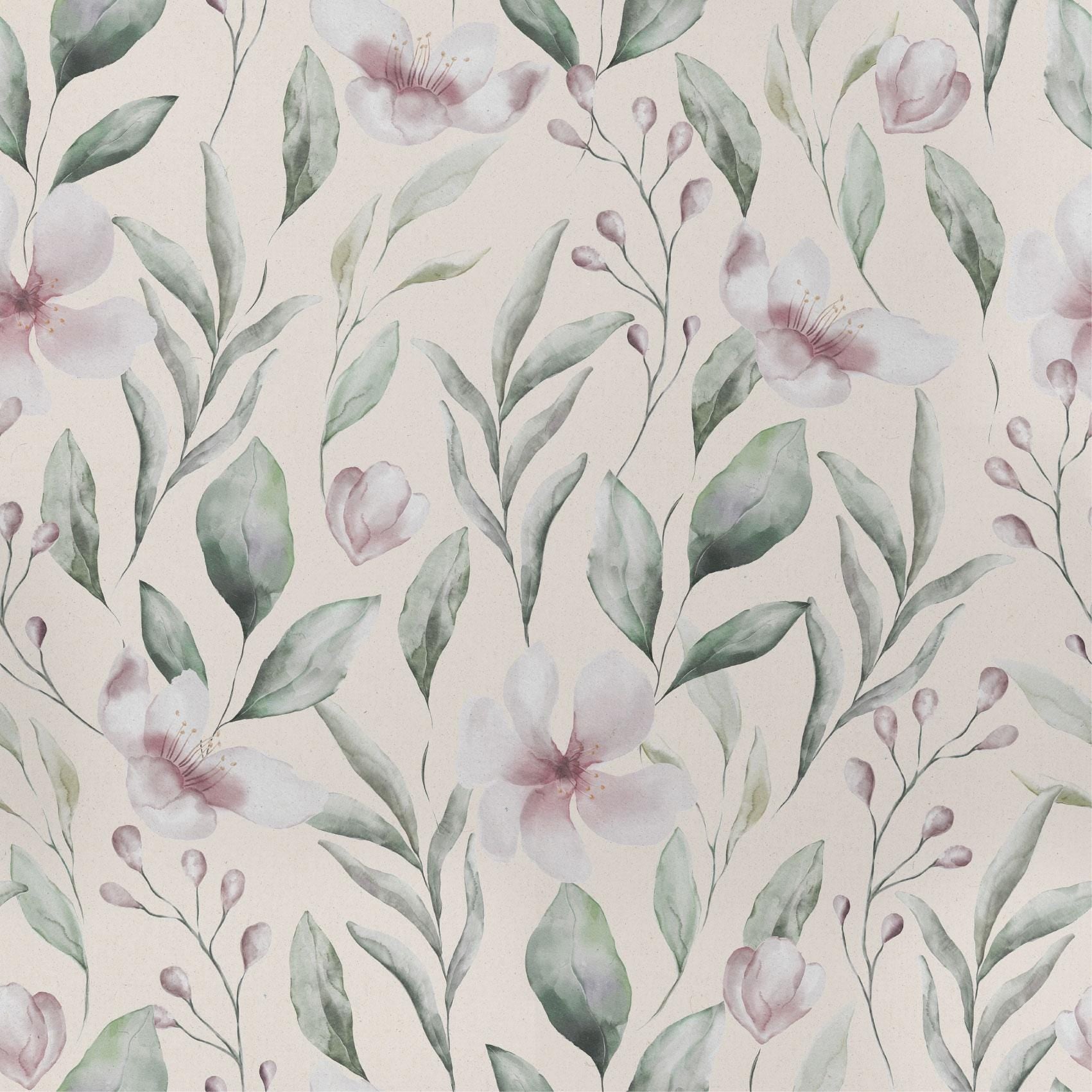 Watercolour Green Pink Leafy Petals Peel And Stick Wallpaper Renter Friendly