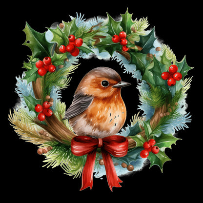 Decorative Robin Christmas Window Sticker In Wreath | Red Bow, Berries & Holly Xmas Window Decorations
