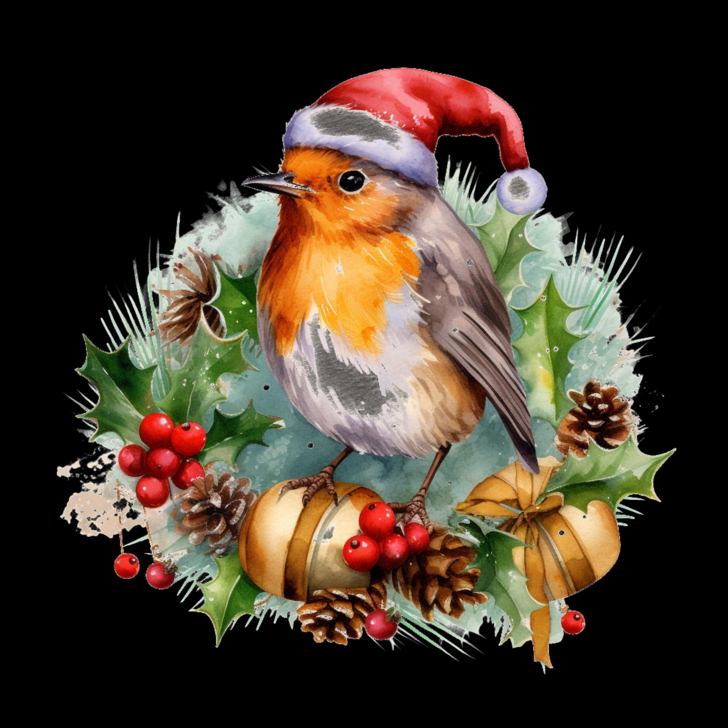 Watercolour Robin Santa Wreath Christmas Window Sticker | Christmas Window Decorations
