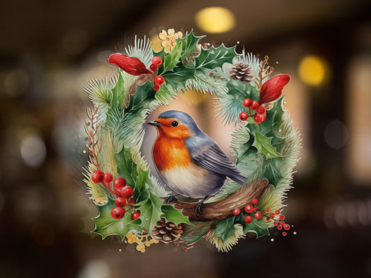 robin christmas window sticker decal