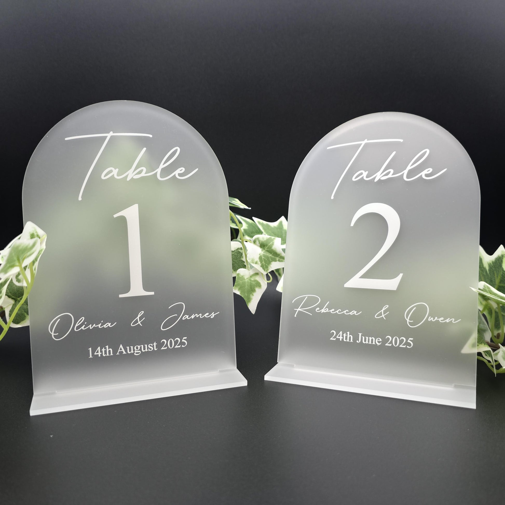 Minimalist acrylic table sign for wedding seating plan