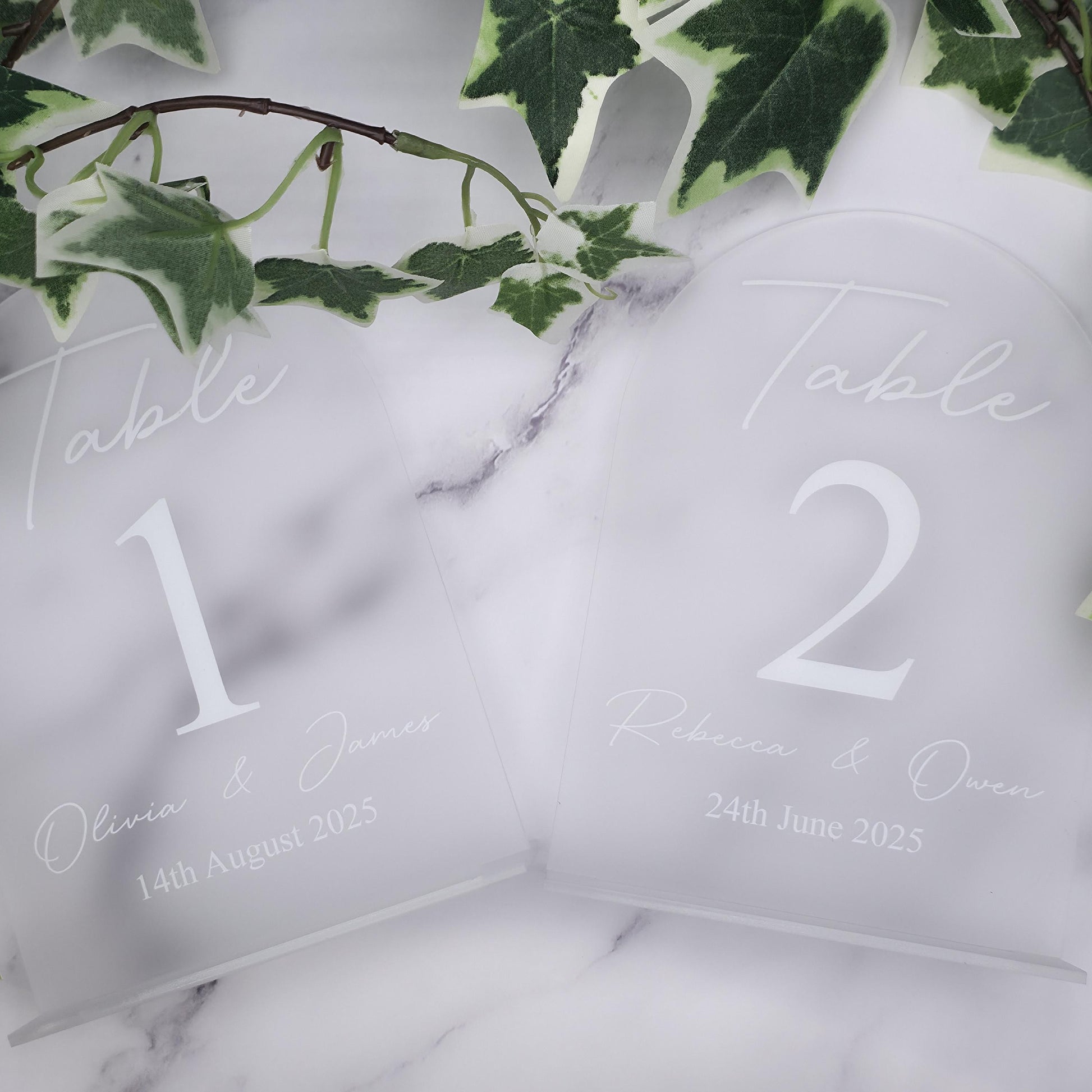 Modern acrylic table number sign for wedding reception