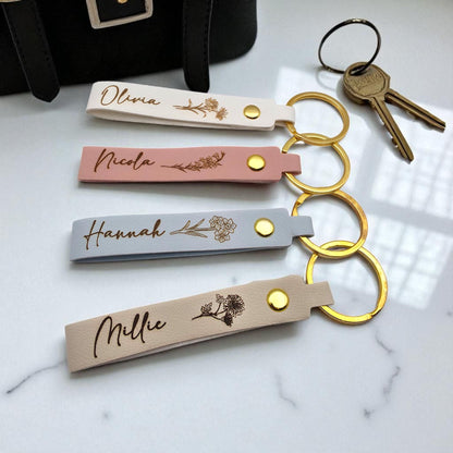 custom keychain gift for her mother&#39;s day gift personalised birth flower keyring