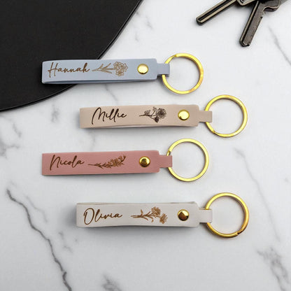 unique gift for her birth flower name custom personalised keychain