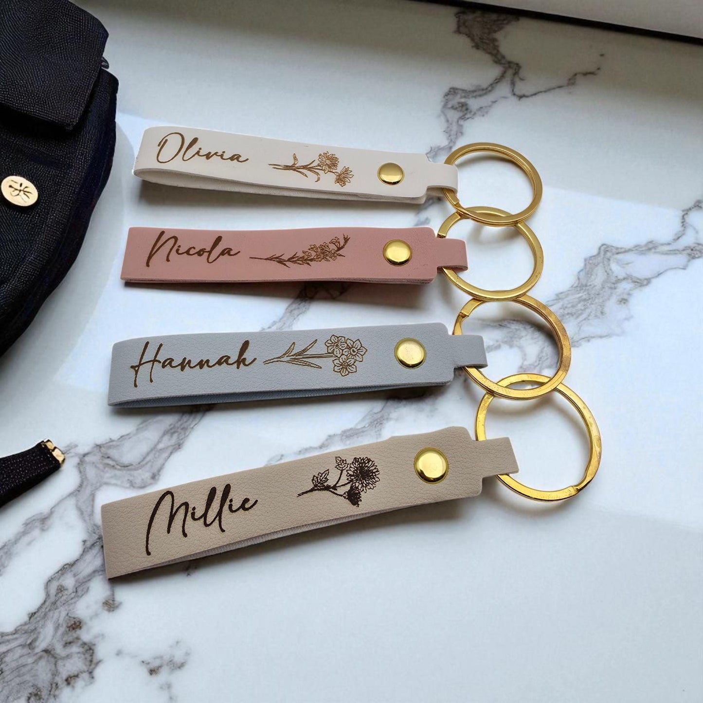 custom personalised name leather keyring for her birthday present custom