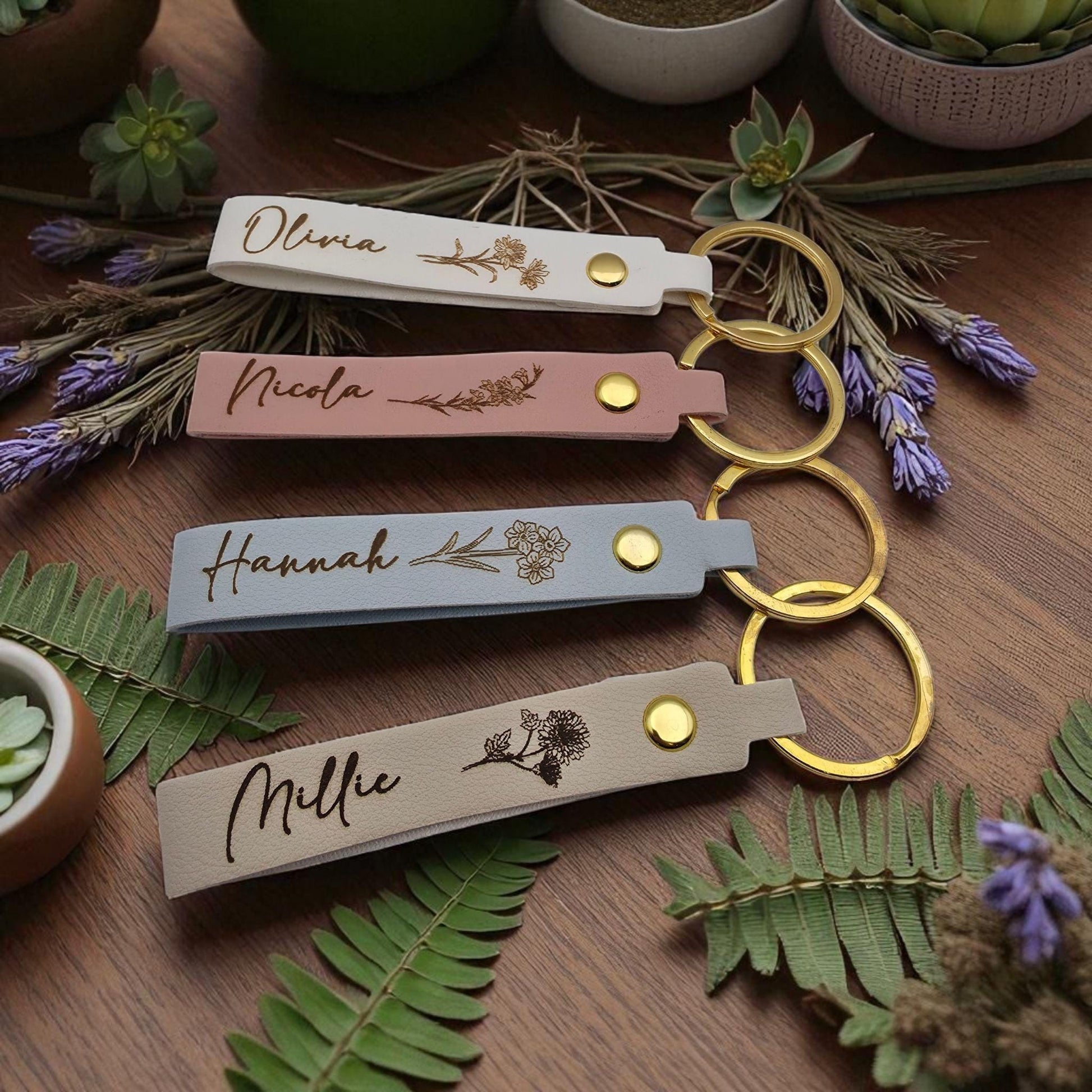 custom birth flower keyring gift