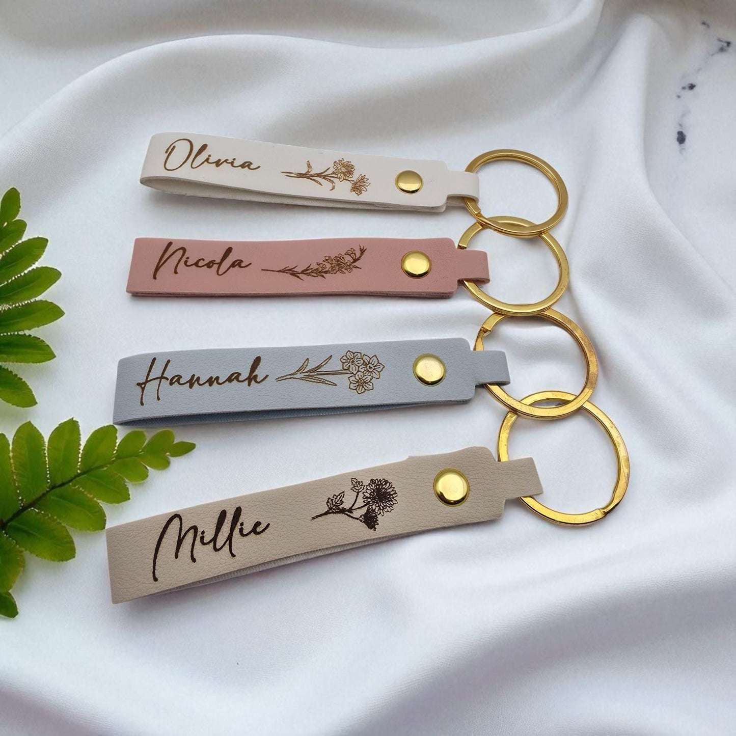leather personalised keychain gift for her