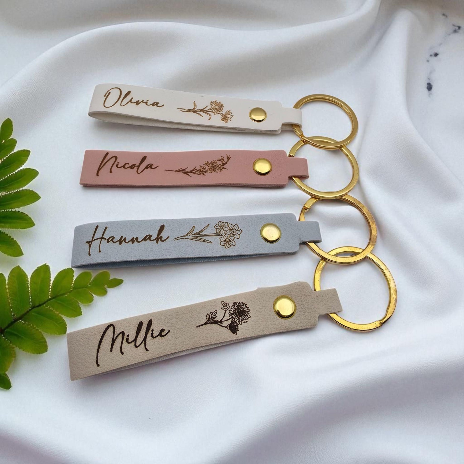 leather personalised keychain gift for her